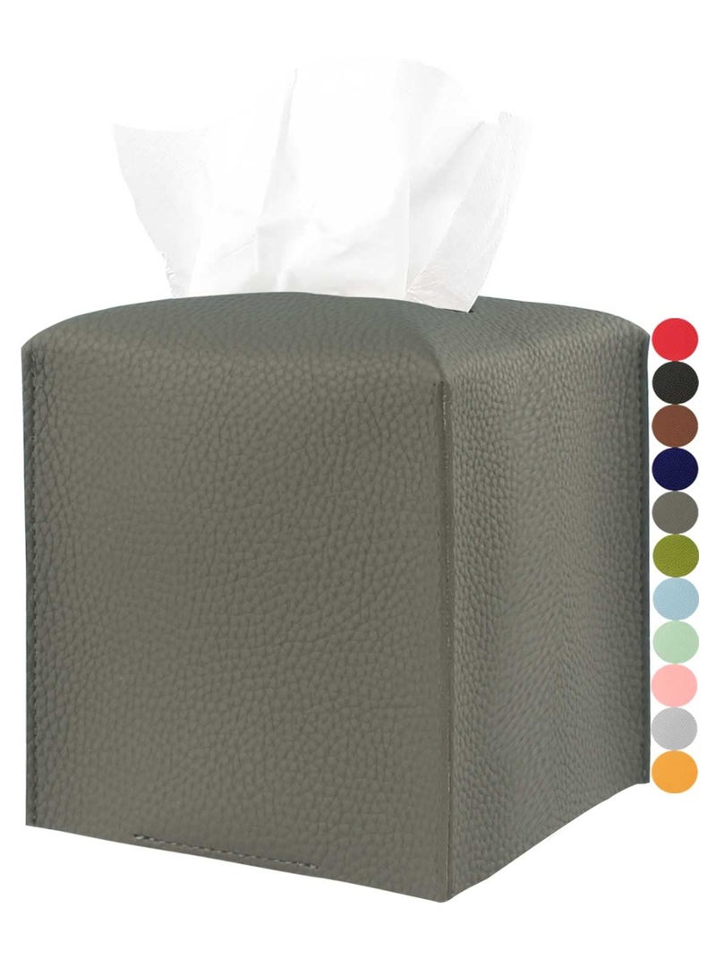 JESMINI Tissue Box Cover Tissue Holder - Square Leather Tissue Cover Box with Bottom Belt [JESMINI  Dark Grey] Decorative Tissue Box Holder for Bathroom/Night Stands/Office - Image 1